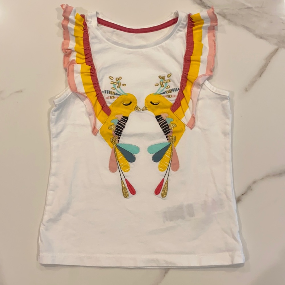 MARKS AND SPENCER Birds Ruffle Sleeve Top 3-4T